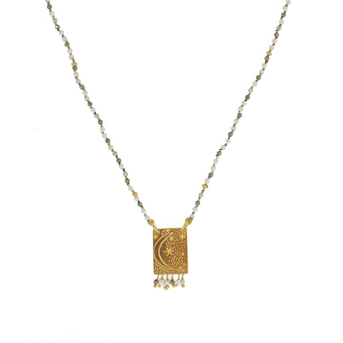Collier cordon pierres plaque astres et pampilles - PYRITE