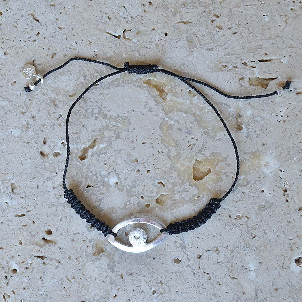 Bracelet tressé et oeil martelé argent 925 - NOIR
