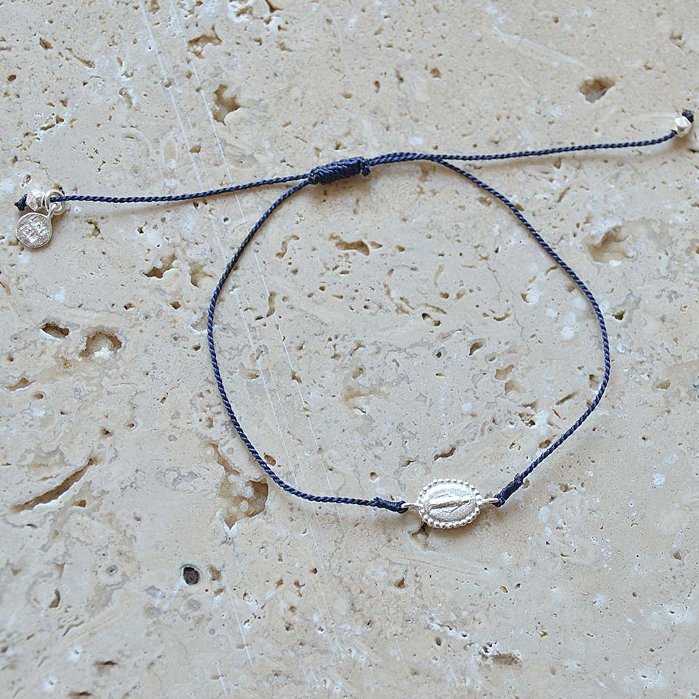 Bracelet tressé coloré sainte marie argent 925 - BLEU MARINE
