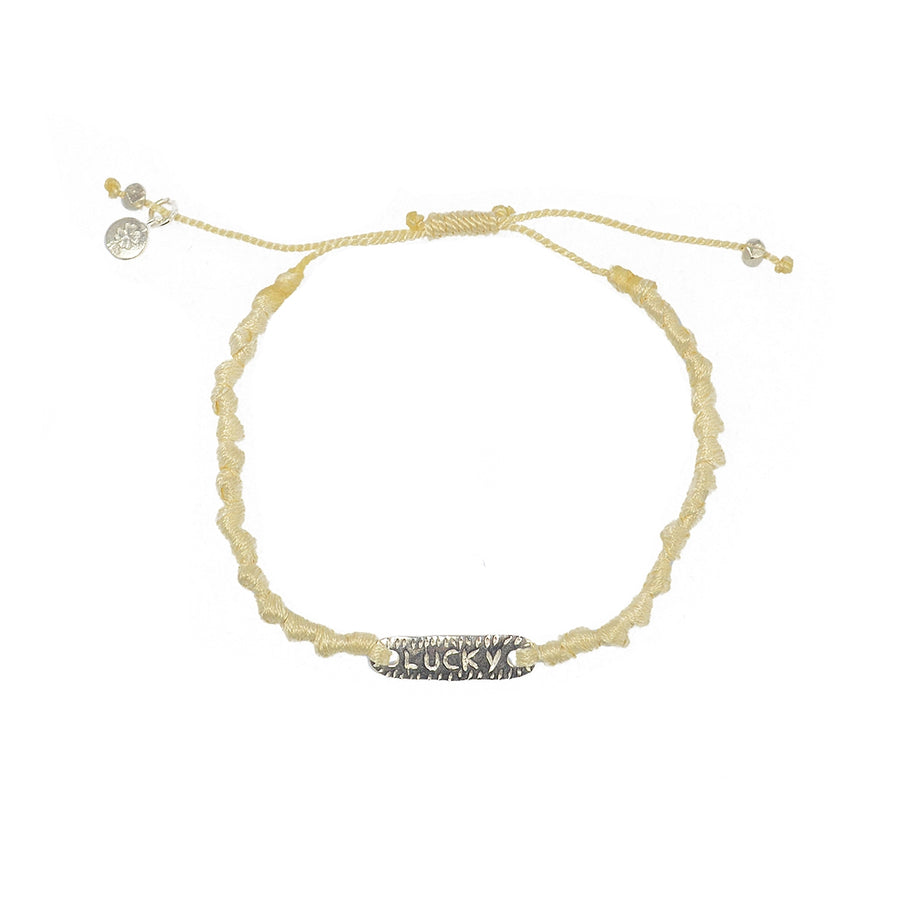 Bracelet cordon et plaque Love / Lucky argent 925 - BEIGE