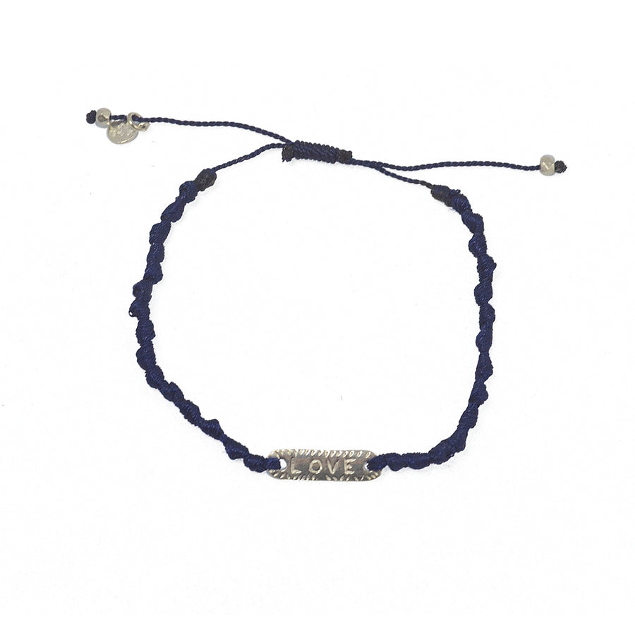 Bracelet cordon et plaque Love / Lucky argent 925 - BLEU