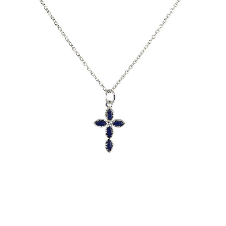 Luckyteam bijoux femme argent 925 collier croix lapis lazulis