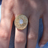 Bague dorée gravée fleur et pierre - 52 / PIERRE DE LUNE