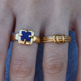 Bague dorée texturée pierre carrée 4 griffes - 50 / LAPIS