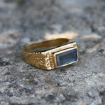 Chevaliere dorée texturée et pierre - 50 / LABRADORITE