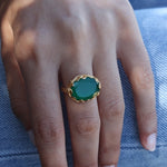 Bague dorée XXL et piere ovale - 50 / ONYX VERTE