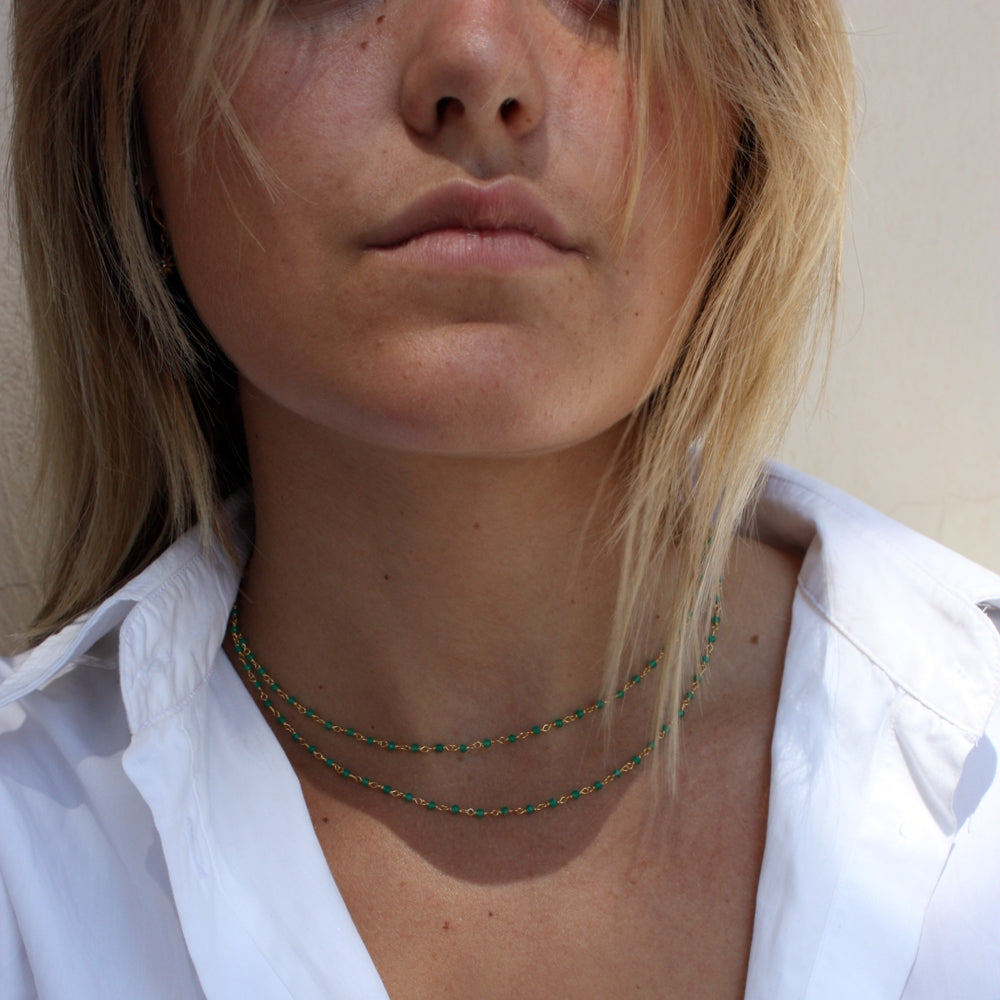 Collier doré Santa Maria en Onyx Verte