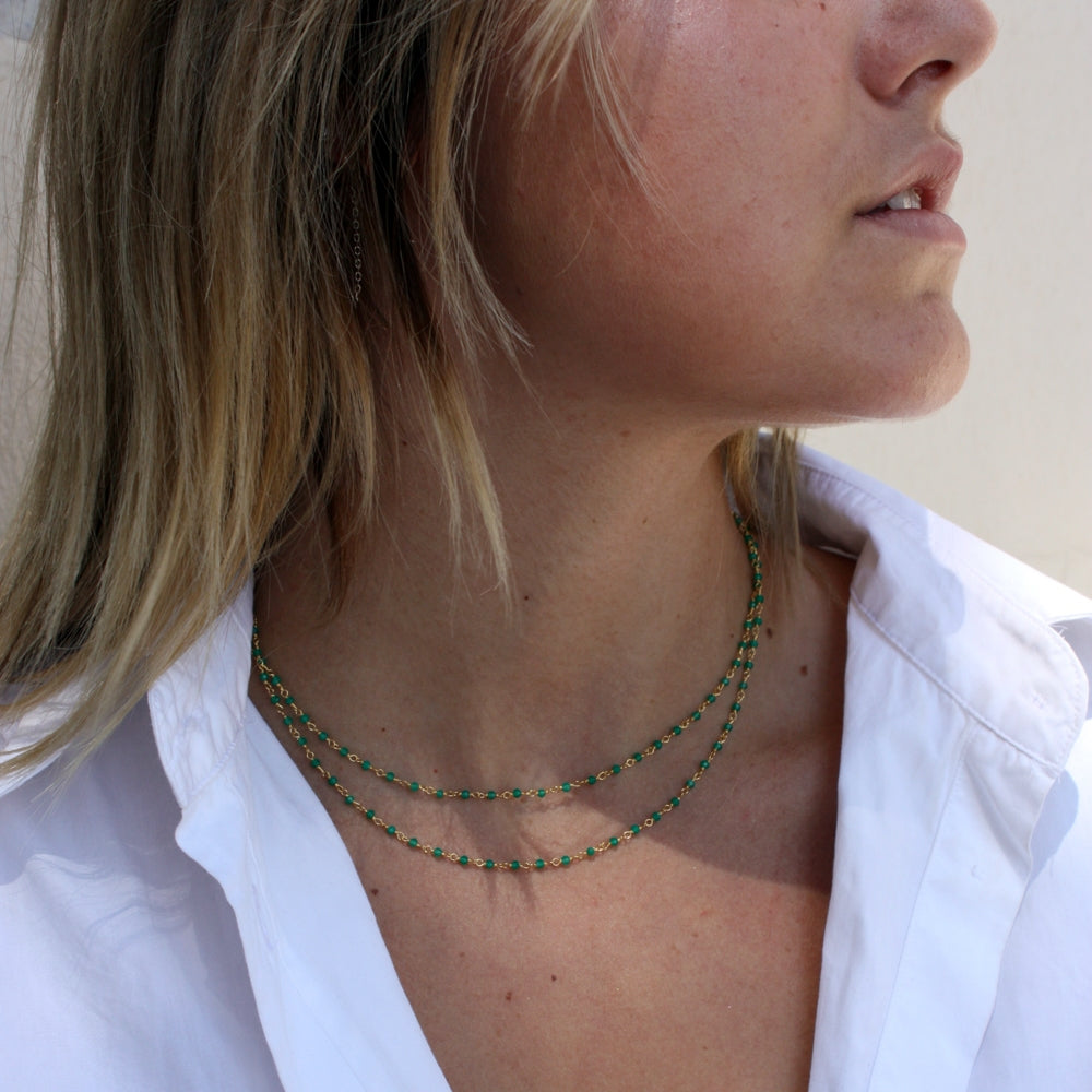 Collier doré Santa Maria en Onyx Verte