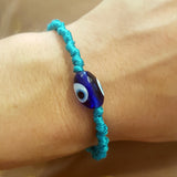 Bracelet cordon turquoise et oeil verre soufflé