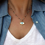 Collier doré Santa Maria en Lapis Lazulis Turquoise et Perle