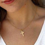 Collier boules croix dorée et zircons blancs - ZIRCONS