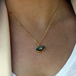 Collier doré oeil ovale en pierre naturelle - LABRADORITE &