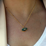 Collier doré oeil ovale en pierre naturelle - LABRADORITE &