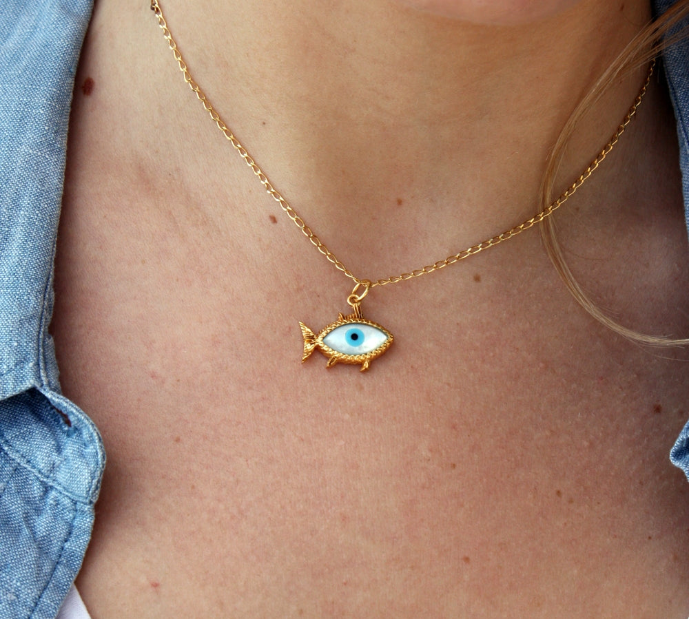 Collier doré poisson oeil en nacre - MAILLE CHEVAL (PHOTO)