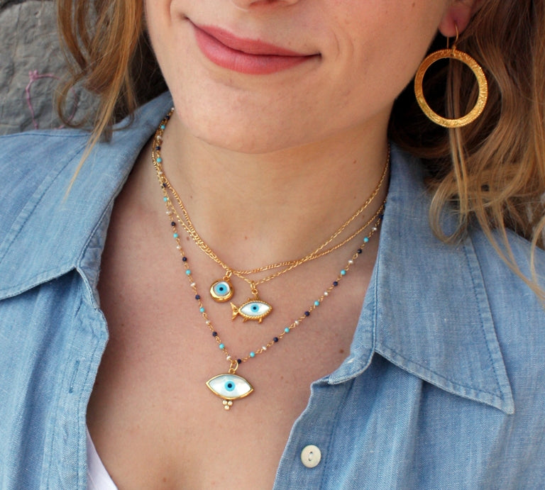 Collier doré poisson oeil en nacre