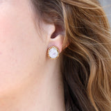 Boucles puces dorées pierre cabochon - PIERRE DE LUNE