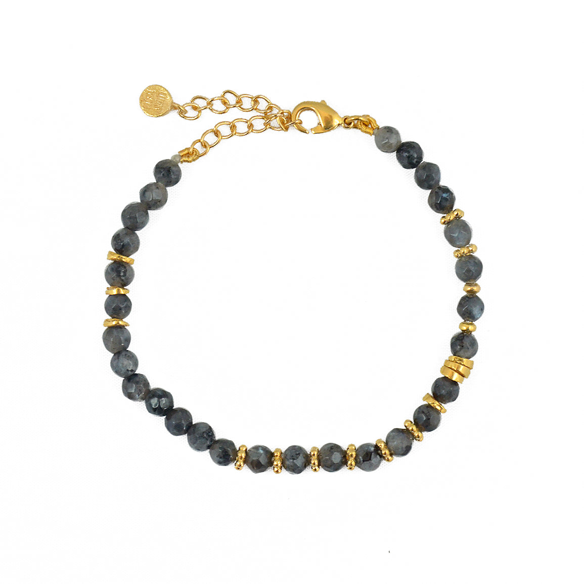 Bracelet pierres naturelles et disques dorés - OBSIDIENNE
