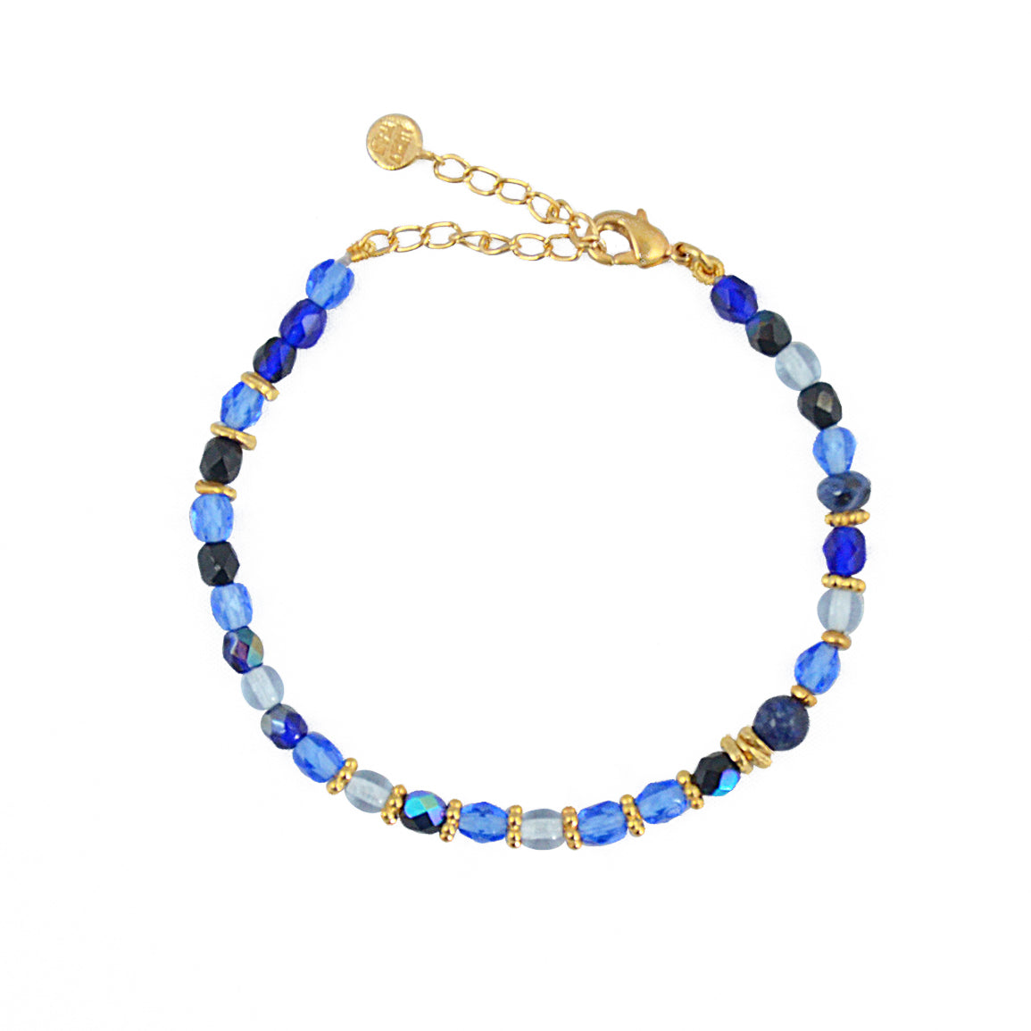 Bracelet pierres naturelles et disques dorés - MIX BLEU