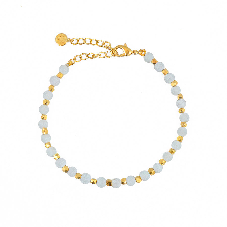 Bracelet perles dorées et pierres facettées - AGATE BLANCHE