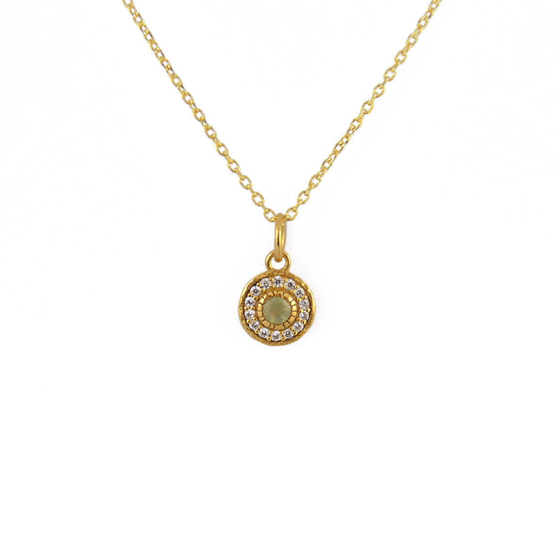 Collier doré petite médaille ronde pierre et zircons -