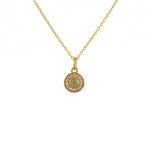 Collier doré petite médaille ronde pierre et zircons -