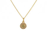 Collier doré petite médaille ronde pierre et zircons -