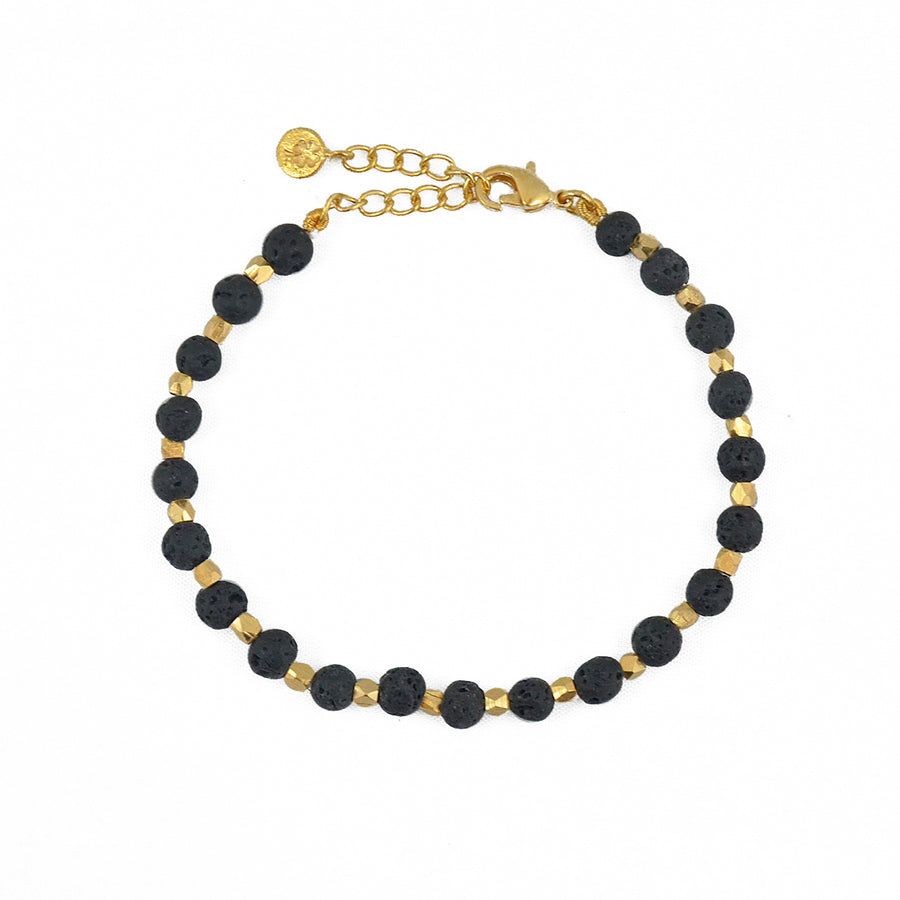 Bracelet perles dorées et pierres facettées - PERLE DE LAVE