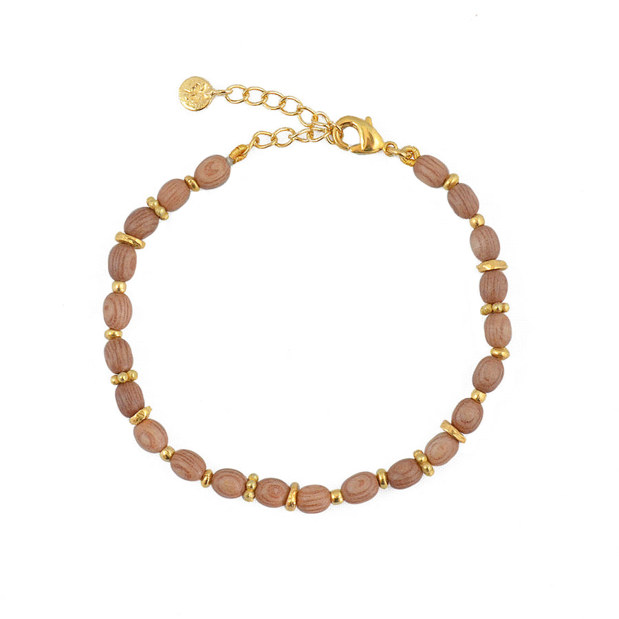 Bracelet doré perles bois allongées