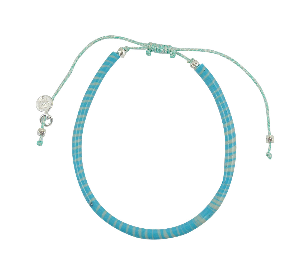 Bracelet mali sur cordon - TURQUOISE & BLANC