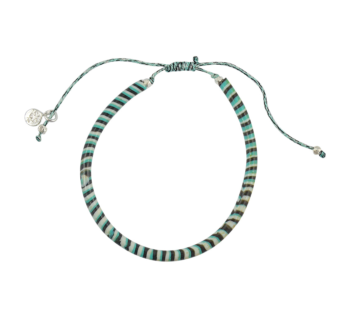 Bracelet mali sur cordon - TURQUOISE BLANC & NOIR