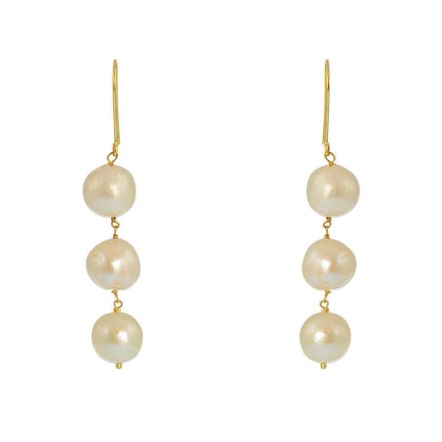 Boucles dorées 3 perles de culture - Boucles d’oreilles