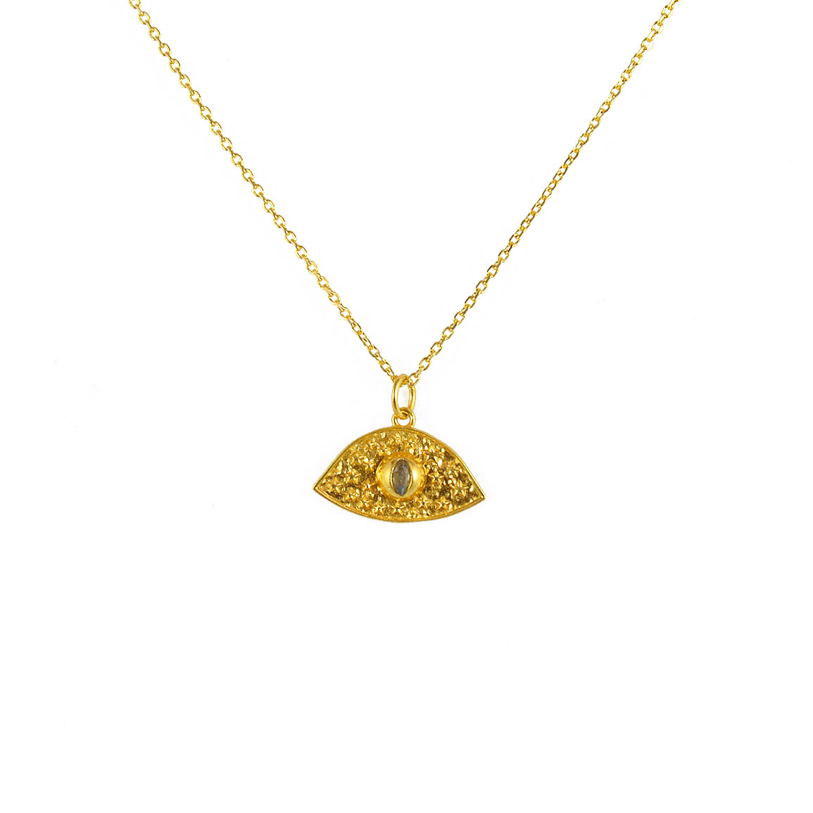 Collier doré pendentif oeil martelé et pierre - LABRADORITE