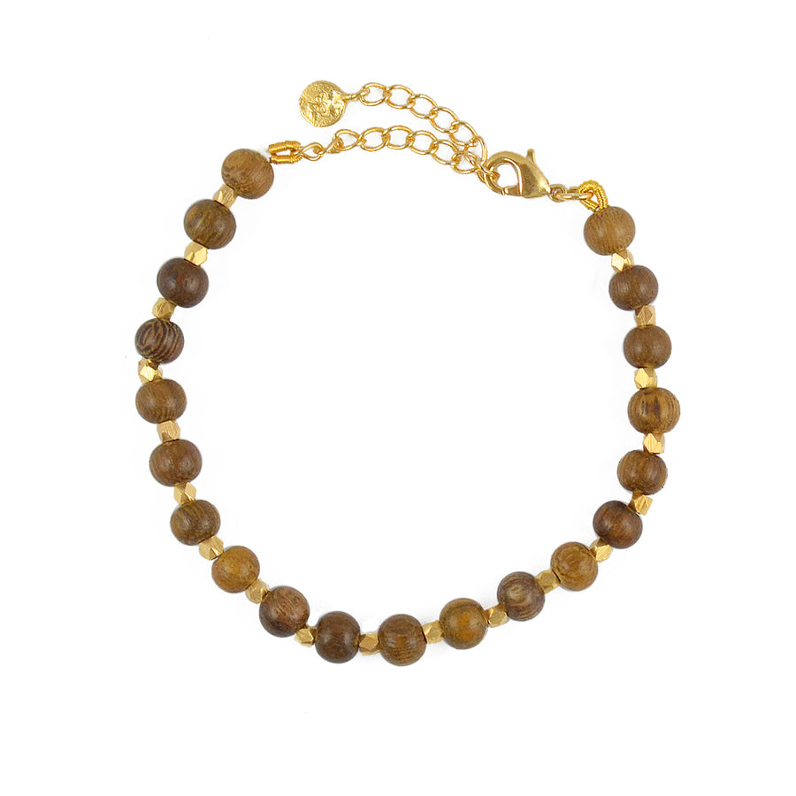 Bracelet perles dorées et pierres facettées - BOIS RAINURÉ