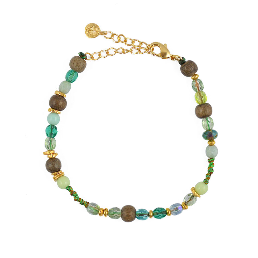 Bracelet mix perles disques dorés et noeuds - BOIS & VERT