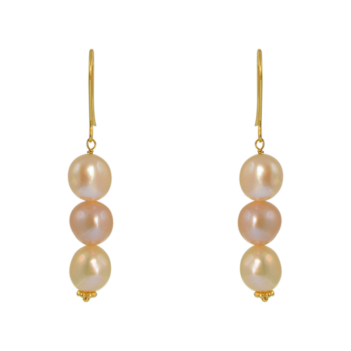 Boucles dorées 3 perles de culture - Boucles d’oreilles