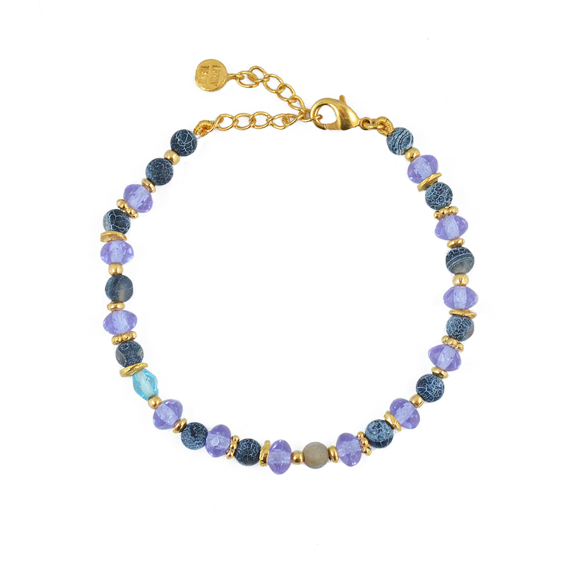 Bracelet pierres naturelles et disques dorés - MIX BLEU