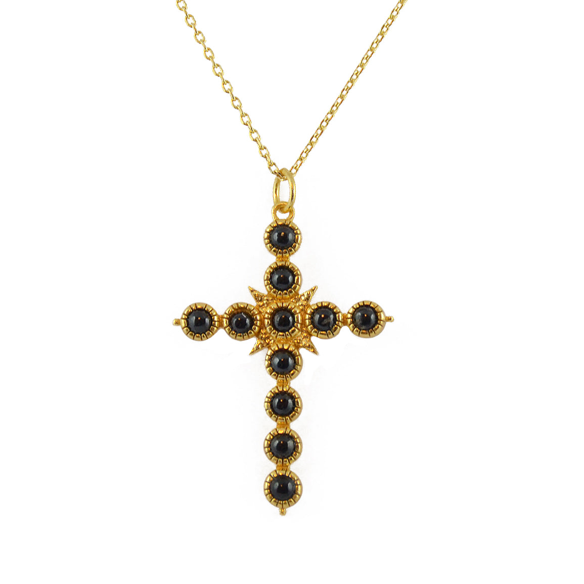 Collier doré croix pierres - ONYX NOIRE