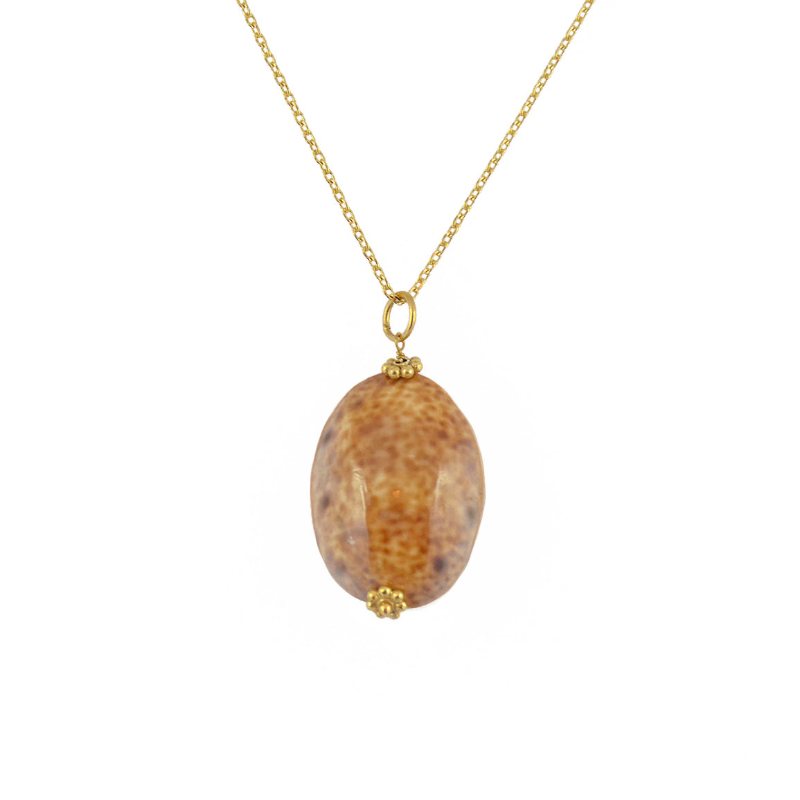 Collier doré coquillage moucheté bombé