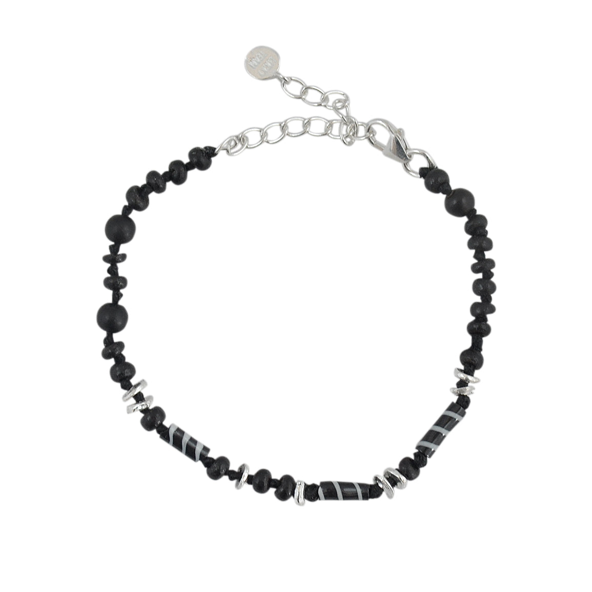 Bracelet argent 925 bois noir et mali