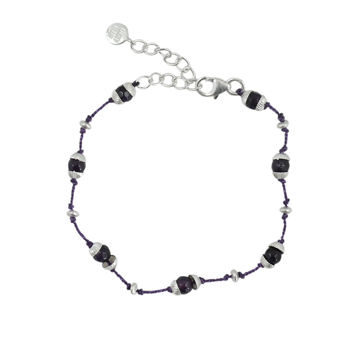 Bracelet fil coloré pierres naturelles et coupoles argent