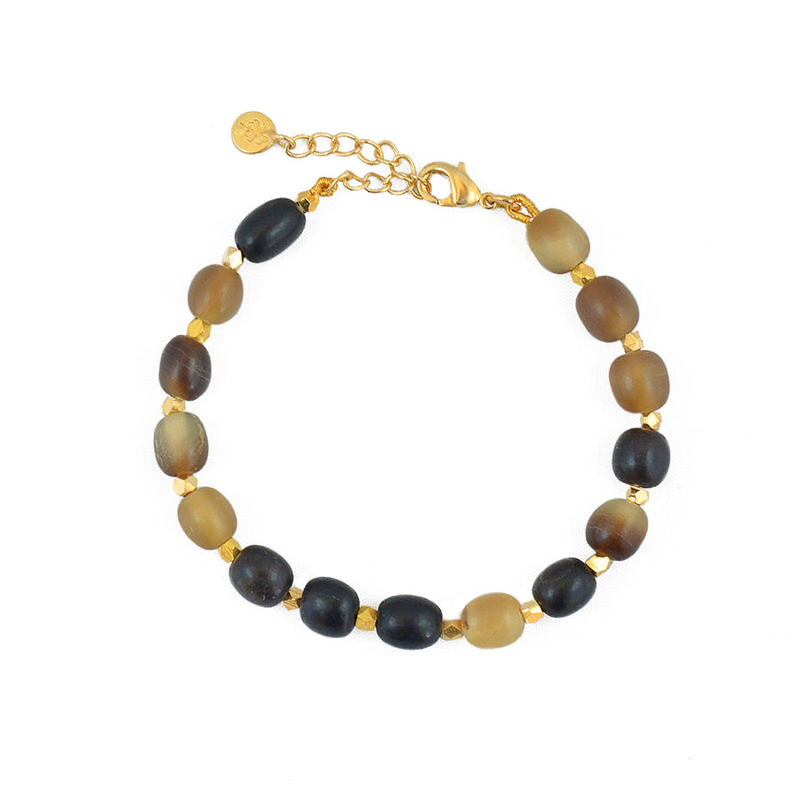 Bracelet pierres rondes et perles dorées