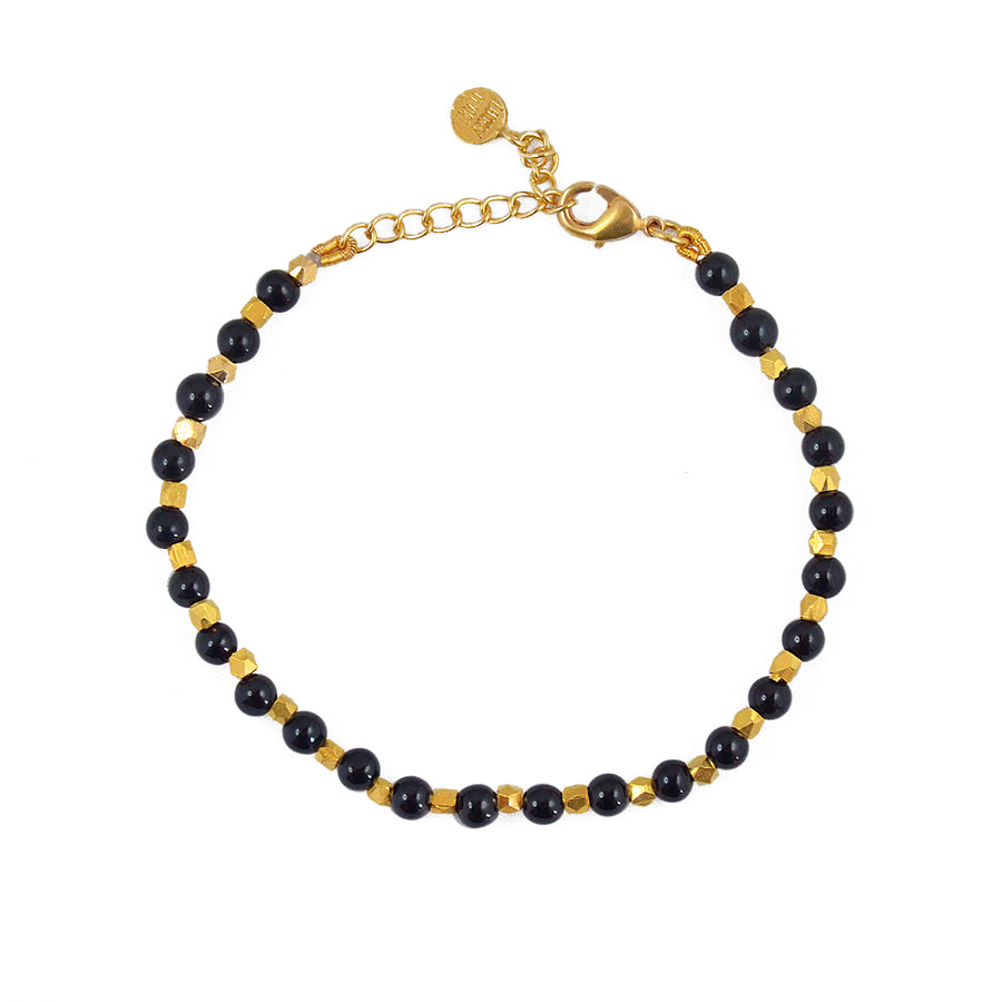 Bracelet perles dorées et pierres facettées - AGATE NOIRE