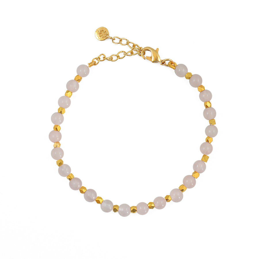 Bracelet perles dorées et pierres facettées - ROSE PALE