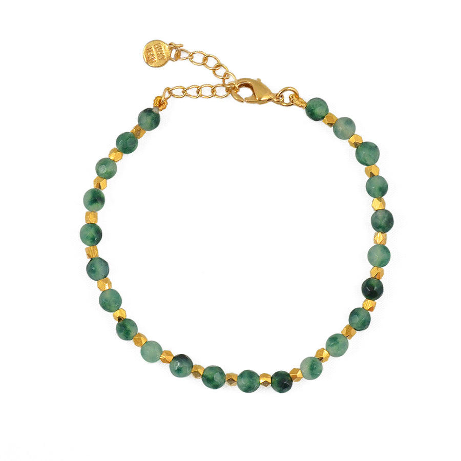 Bracelet perles dorées et pierres facettées - AGATE VERTE