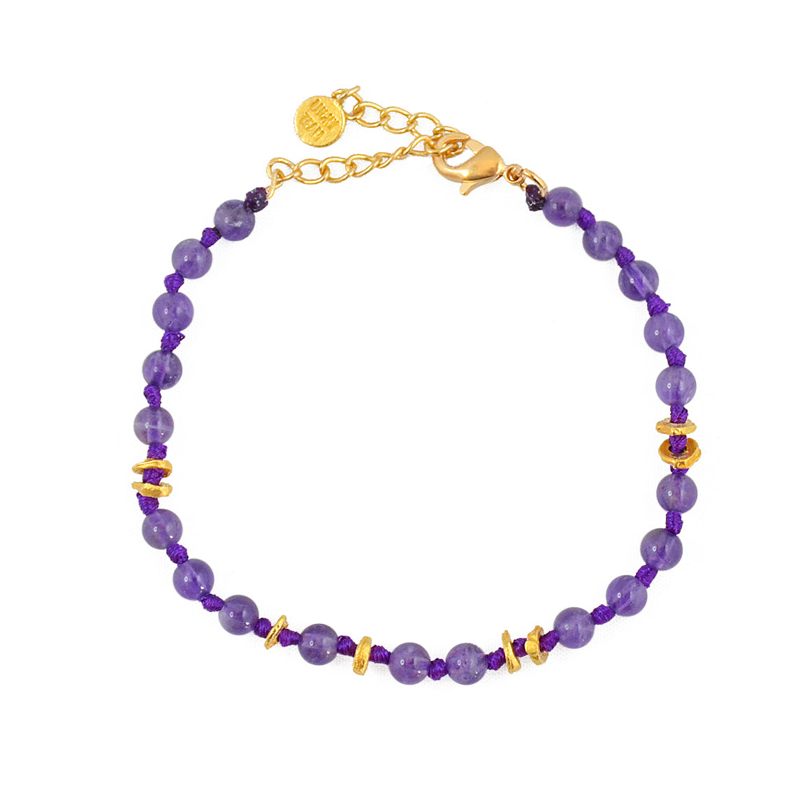 Bracelet perles noeuds et disques dorés - AGATE MAUVE