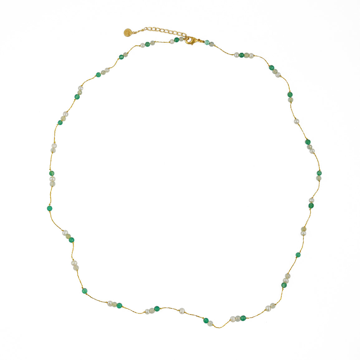 Collier fil doré et pierres naturelles - 42CM / ONYX VERTE -