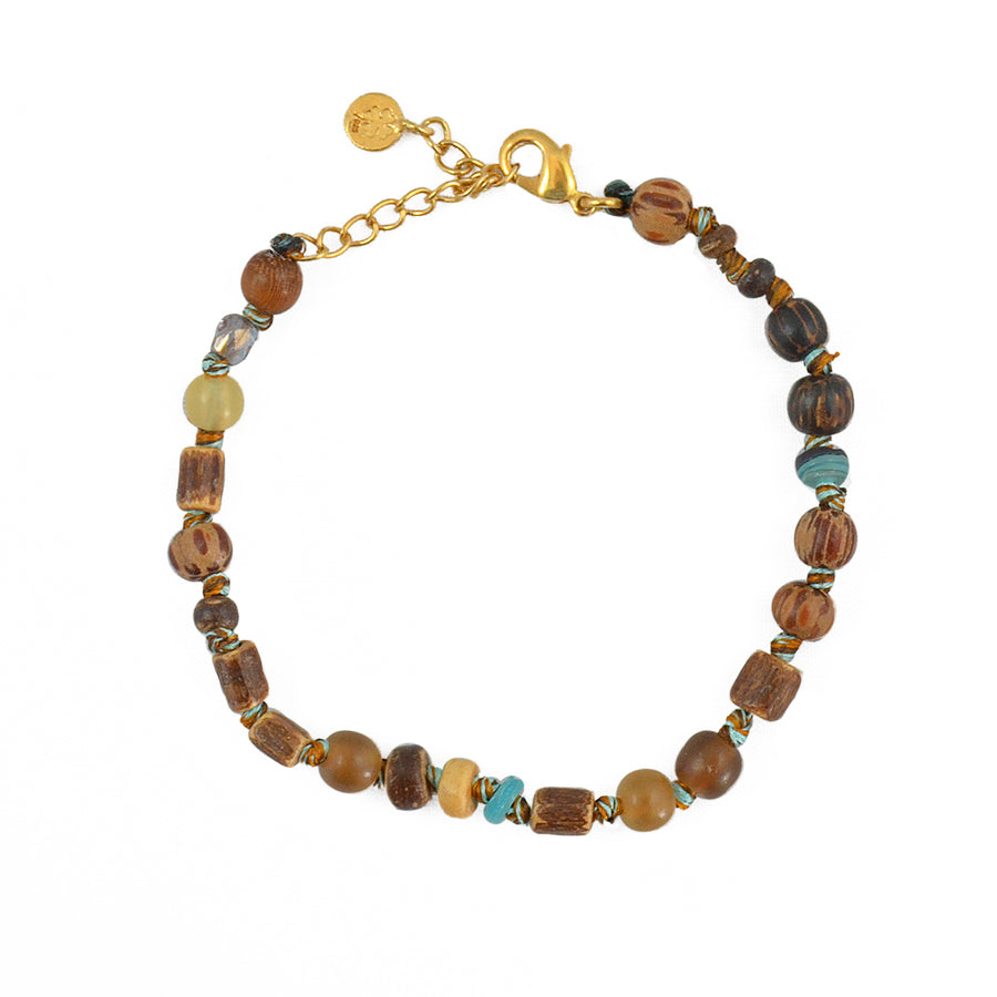 Bracelet perles et noeuds - MIX BOIS & BLEU