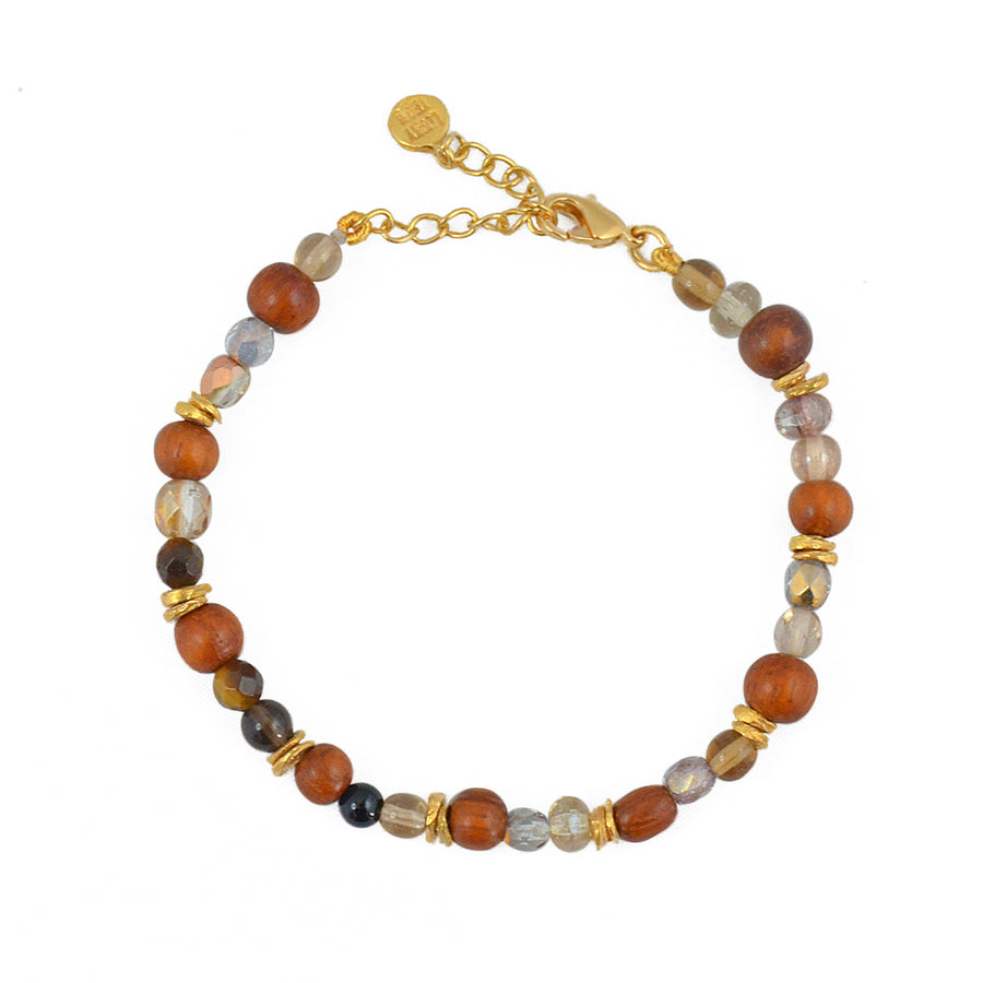 Bracelet doré et perles naturelles mix - MIX BOIS & OEIL DE