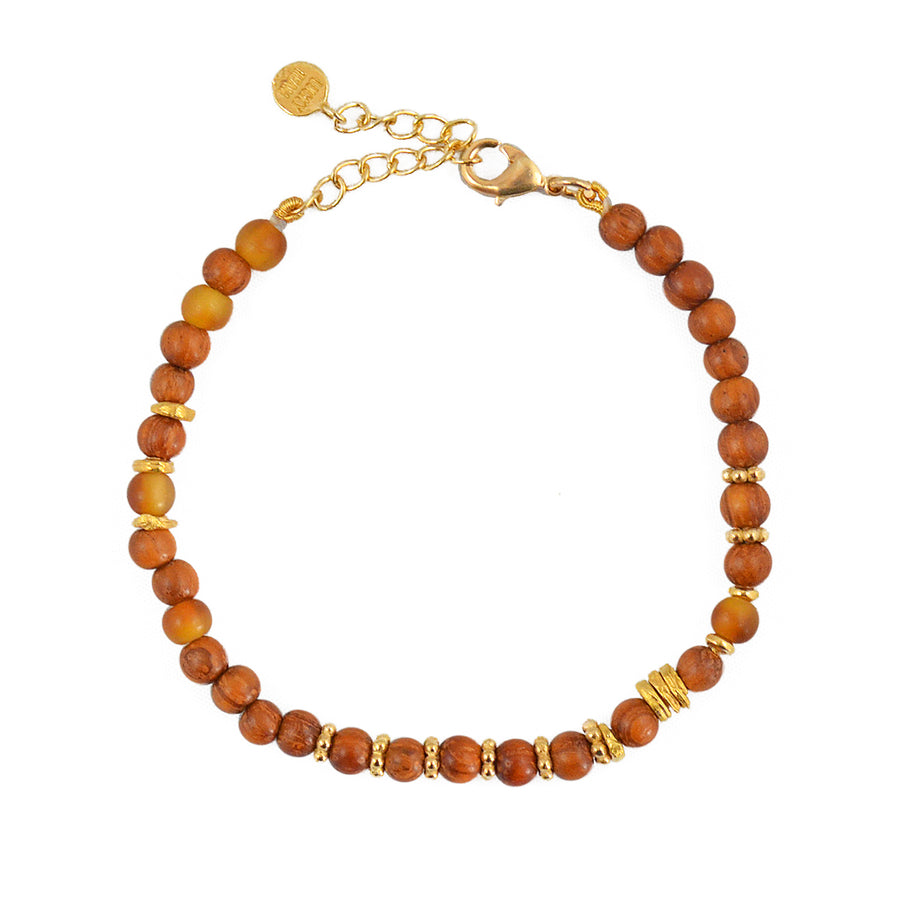 Bracelet perles bois et disques dorés - MIX BOIS & JAUNE