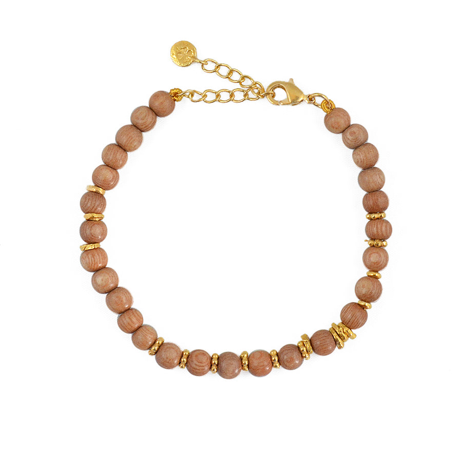Bracelet perles bois et disques dorés - BOIS CLAIR